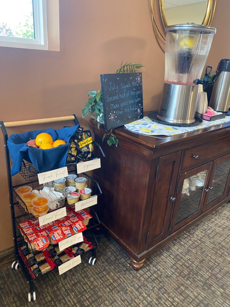 coffee bar with coffee and tea selection at traditions of saginaw